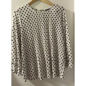 Adrianna Papell Women’s Polka Dot Pleated Blouse Long Sleeve White/black SZ XL
